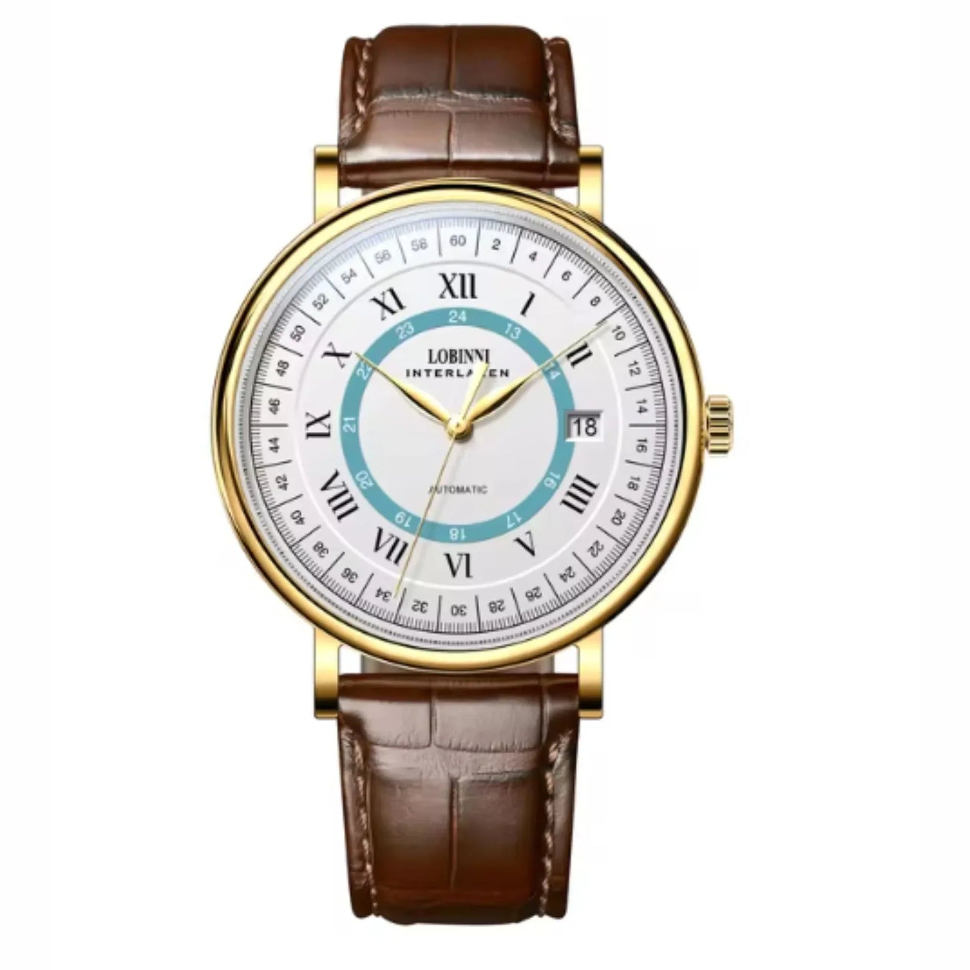 LOBINNI Luxury Men Business Automatic Mechanical Watch Genuine Leather Strap Sapphire Glass Waterproof 50M Male Wristwatch - 15006 - DREAM WATCHES