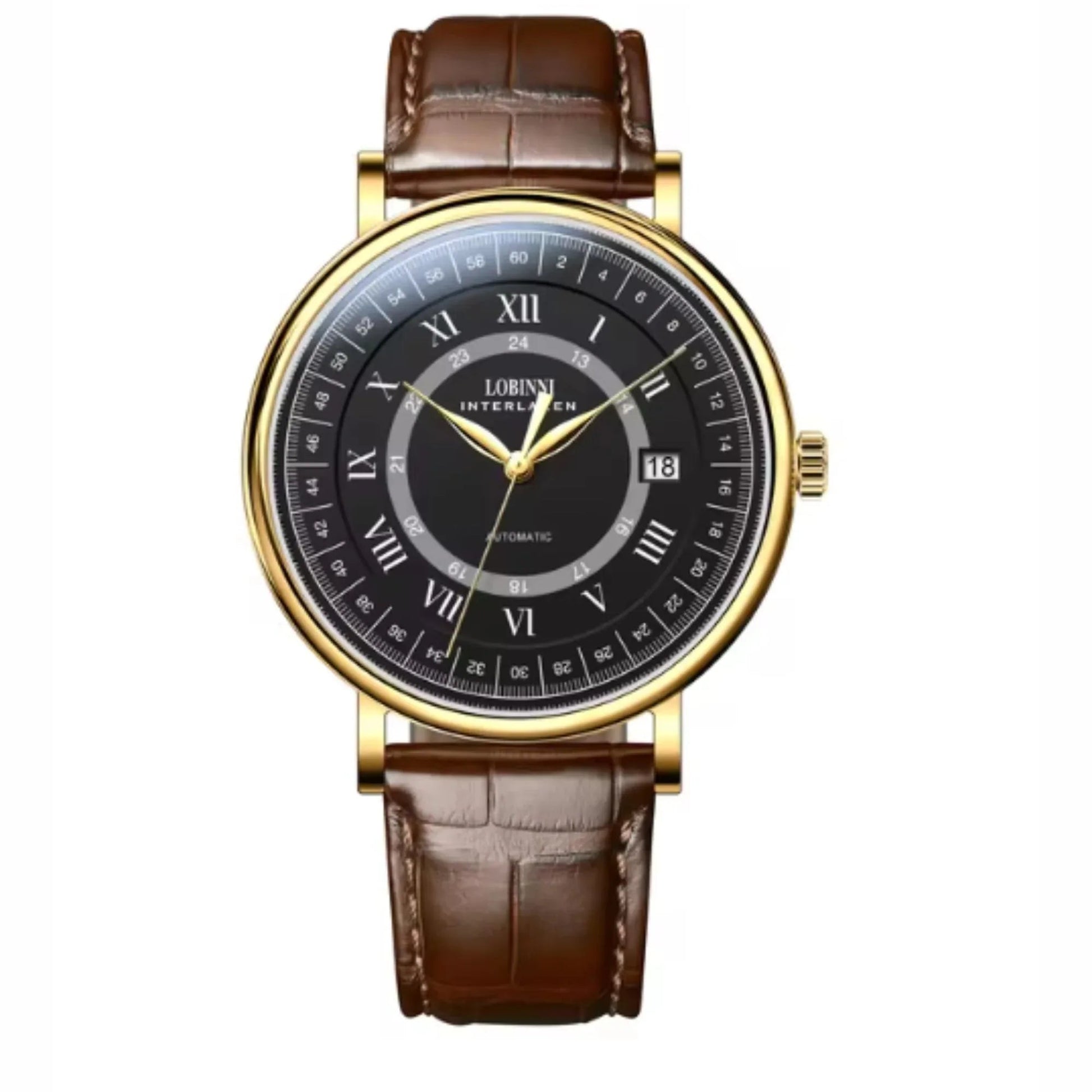 LOBINNI Luxury Men Business Automatic Mechanical Watch Genuine Leather Strap Sapphire Glass Waterproof 50M Male Wristwatch - DREAM WATCHES