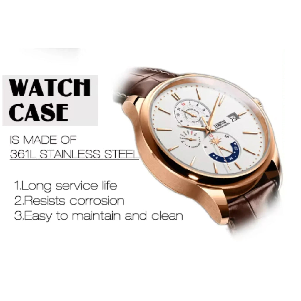 LOBINNI Luxury Mens Watches,Men Automatic Watch Self Wind Mechanical Wristwatch Waterproof Switzerland Month Week Date 24 Hours - 16066 - DREAM WATCHES