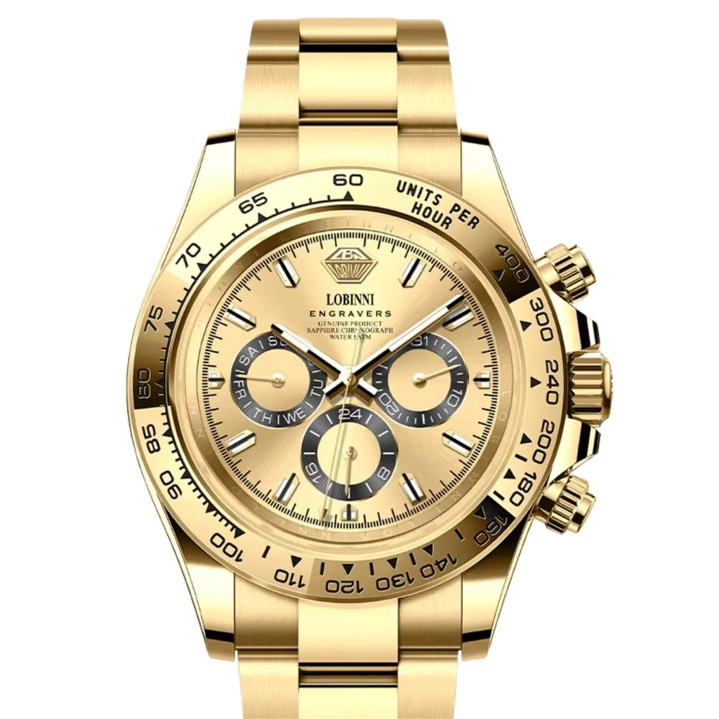 LOBINNI Luxury Stainless Steel Automatic Chronograph Golden - Golden Dial - DREAM WATCHES