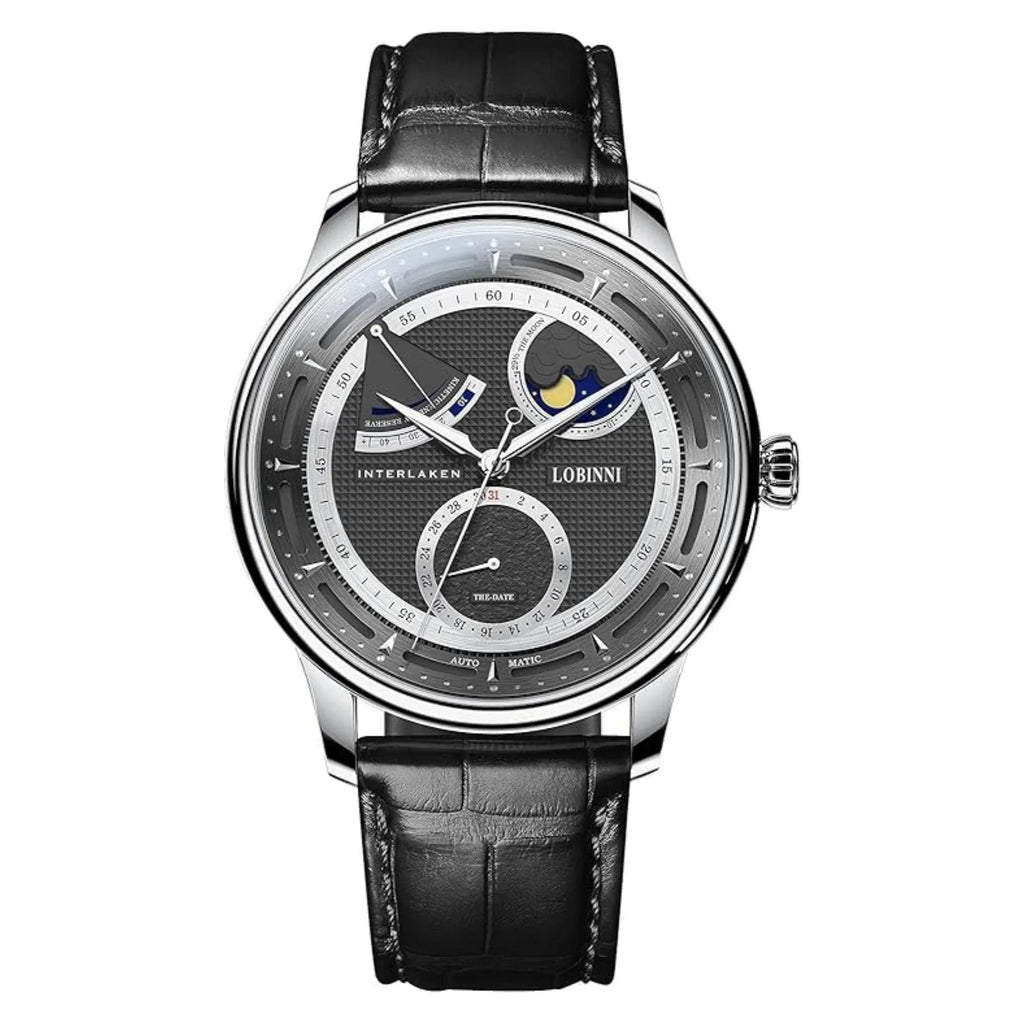LOBINNI luxury watch for men,mens automatic watches moonphase mechanical wristwatch 50m waterproof sapphire mirror leather strap - 17011 - DREAM WATCHES