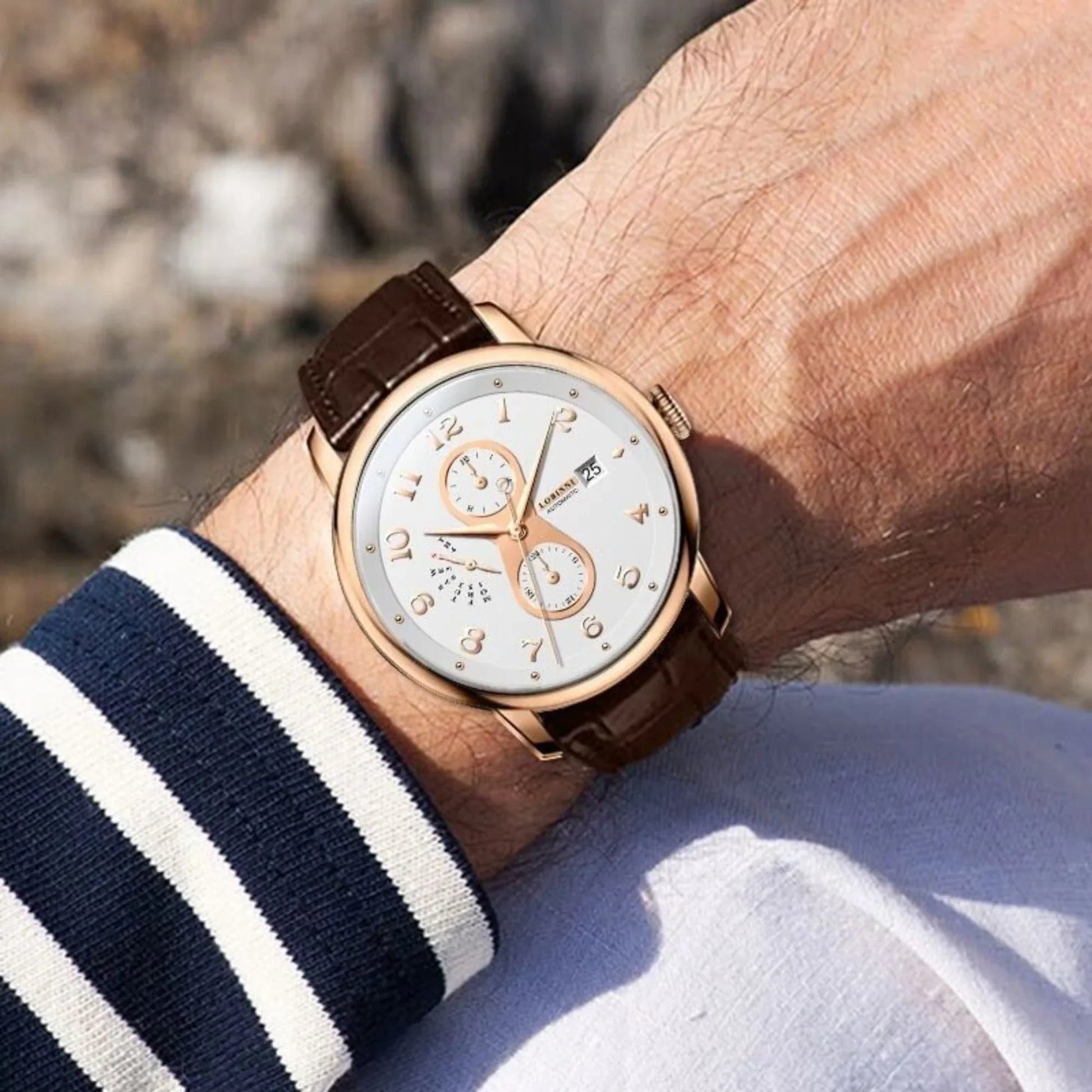 LOBINNI Me Automatic Watch 41mm Luxury Mechanical Wristwatch 50M Week,Date,Month - A9227 - DREAM WATCHES