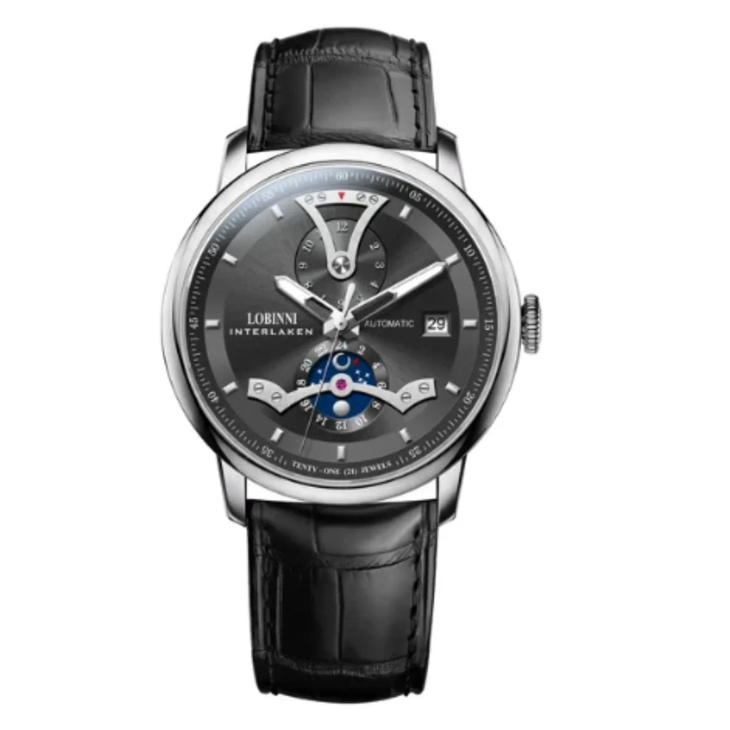 LOBINNI Men Automatic Watch Luxury Male Dress Mechanical Wristwatch Dress Sapphire Crystal Leather Strap Month Date 24 Hours - 18018 - DREAM WATCHES