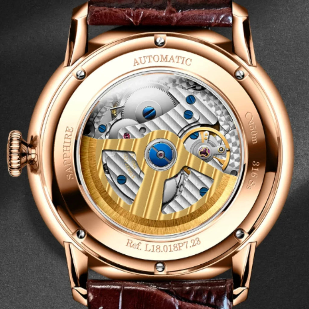 LOBINNI Men Automatic Watch Luxury Male Dress Mechanical Wristwatch Dress Sapphire Crystal Leather Strap Month Date 24 Hours - 18018 - DREAM WATCHES