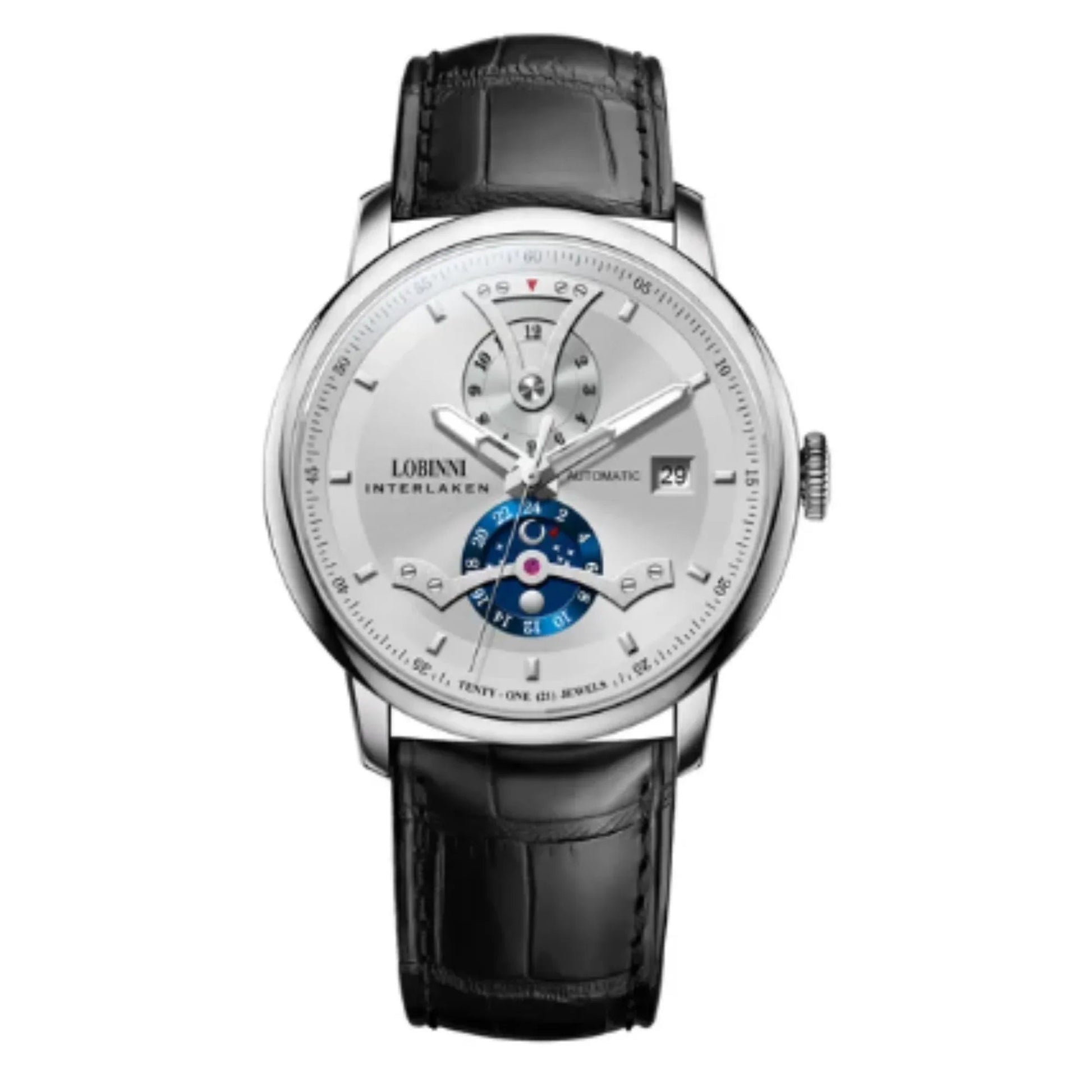 LOBINNI Men Automatic Watch Luxury Male Dress Mechanical Wristwatch Dress Sapphire Crystal Leather Strap Month Date 24 Hours - 18018 - DREAM WATCHES