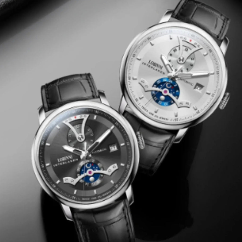 LOBINNI Men Automatic Watch Luxury Male Dress Mechanical Wristwatch Dress Sapphire Crystal Leather Strap Month Date 24 Hours - 18018 - DREAM WATCHES