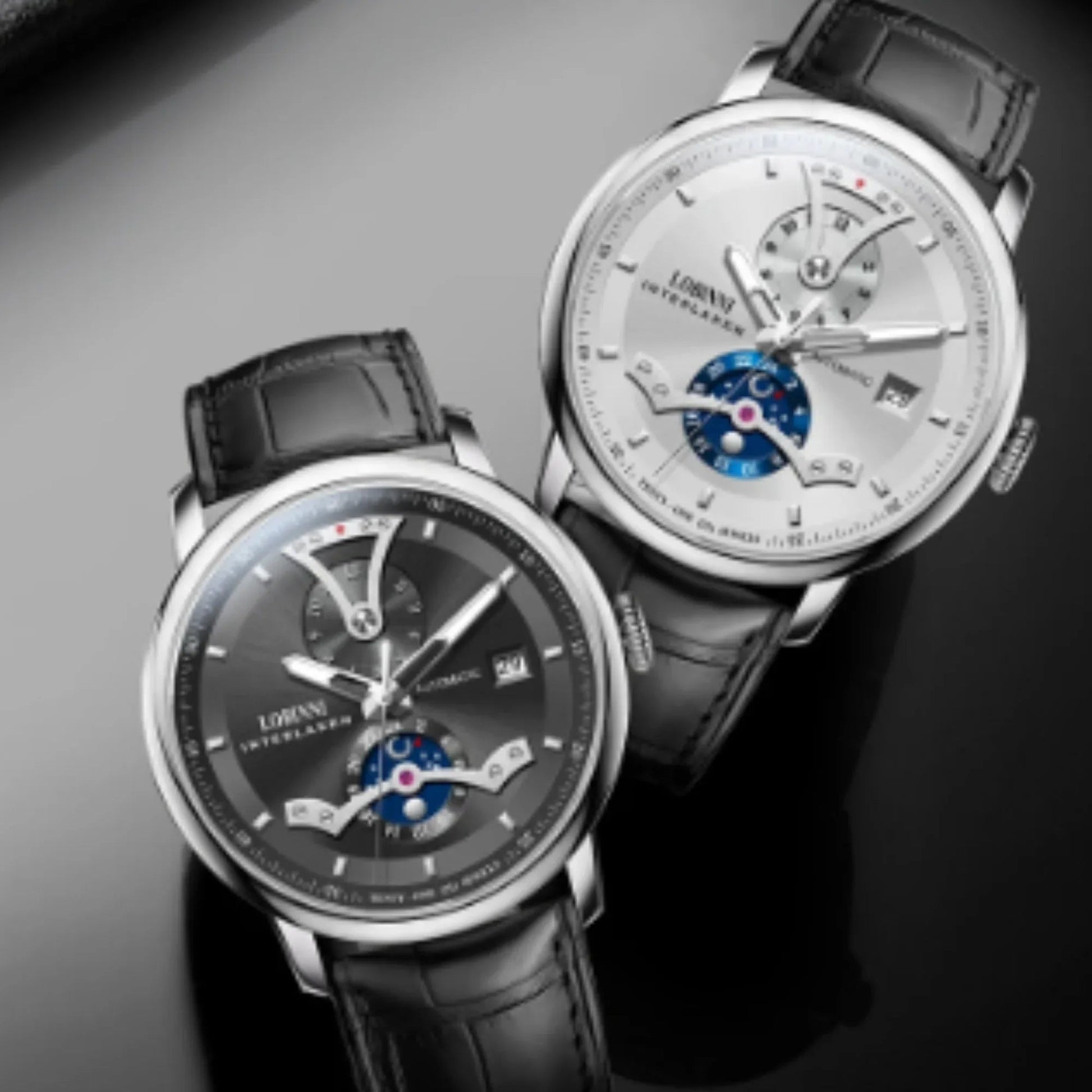 LOBINNI Men Automatic Watch Luxury Male Dress Mechanical Wristwatch Dress Sapphire Crystal Leather Strap Month Date 24 Hours - 18018 - DREAM WATCHES