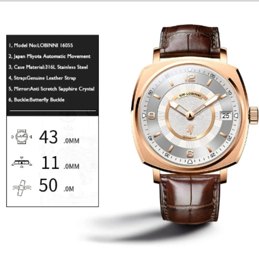 LOBINNI Men Watch,Mens Automatic Watches Fashion Waterproof Mechanical Wristwatches Switzerland Clock Sapphire Top Luxury Brand - 16055 - DREAM WATCHES