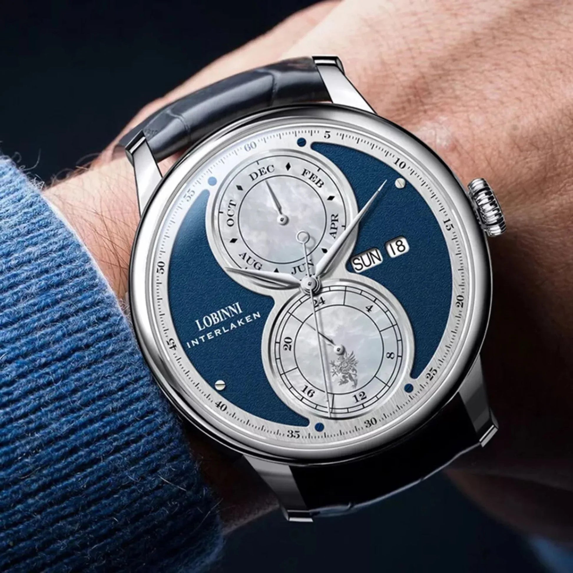 Lobinni Men's Stainless Steel Dress Automatic Mechanical Week Calendar Fashion Top Brand Luxury Watch - 18015 - DREAM WATCHES