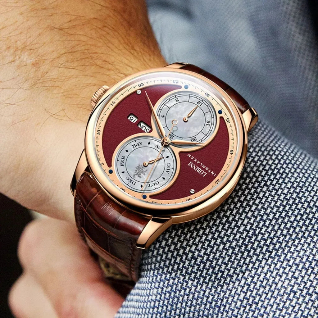 Lobinni Men's Stainless Steel Dress Automatic Mechanical Week Calendar Fashion Top Brand Luxury Watch - 18015 - DREAM WATCHES