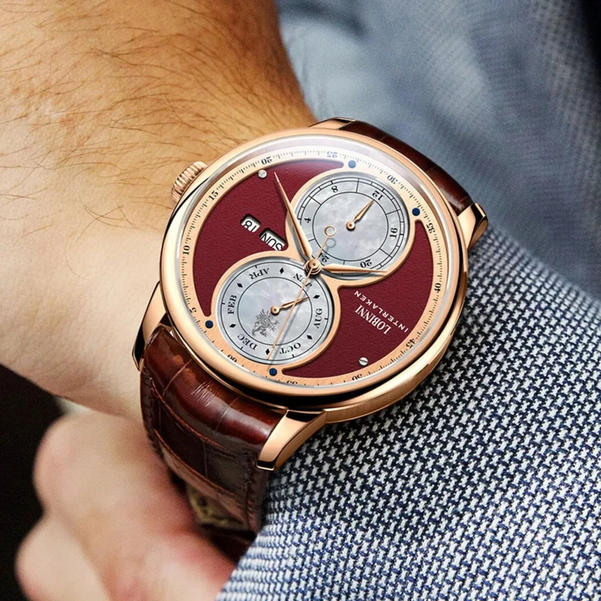 Lobinni Men's Stainless Steel Dress Automatic Mechanical Week Calendar Fashion Top Brand Luxury Watch - 18015 - DREAM WATCHES