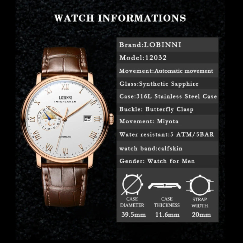 LOBINNI Men'S Watch Senior Design Multi -Style Automatic Mechanical Stainless Steel Waterproof Creative Personality Watches - 12032 - DREAM WATCHES