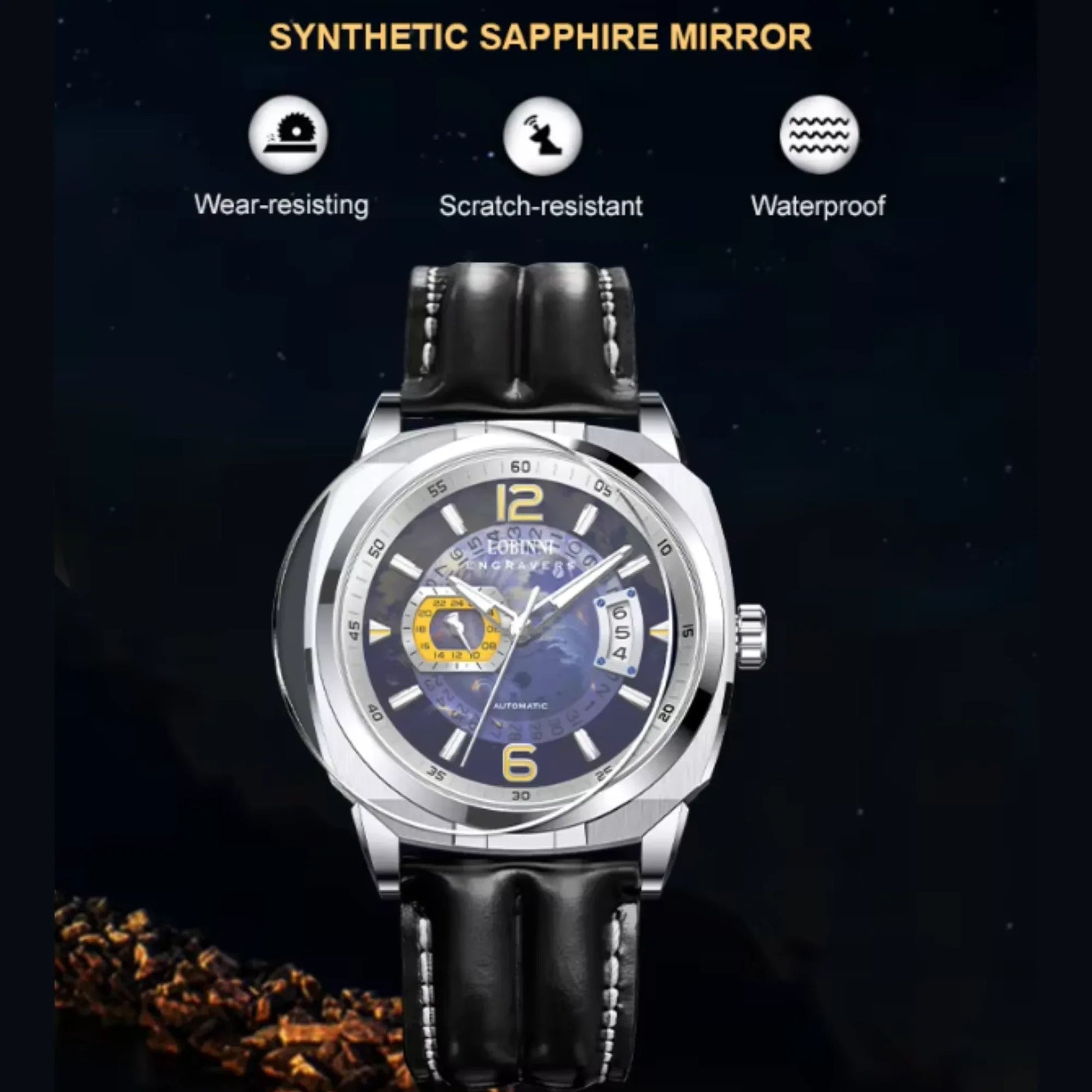 Lobinni sports watch men's square luminous pointer automatic mechanical watch - 16070 - DREAM WATCHES