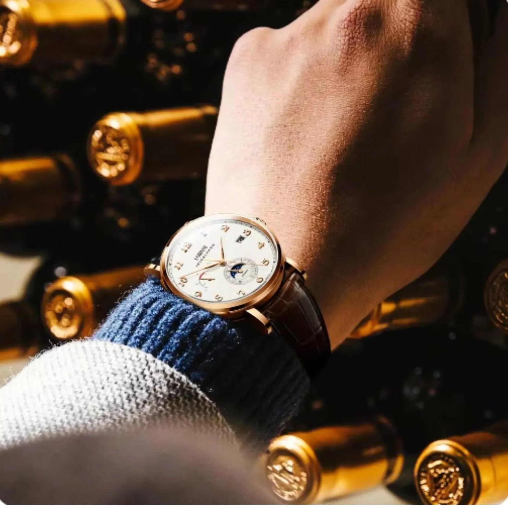 LOBINNI Stainless Steel Automatic Men Wristwatch Moon Phase Date Men Mechanical Watches Sapphire Glass Waterproof Watches - 686009 - DREAM WATCHES