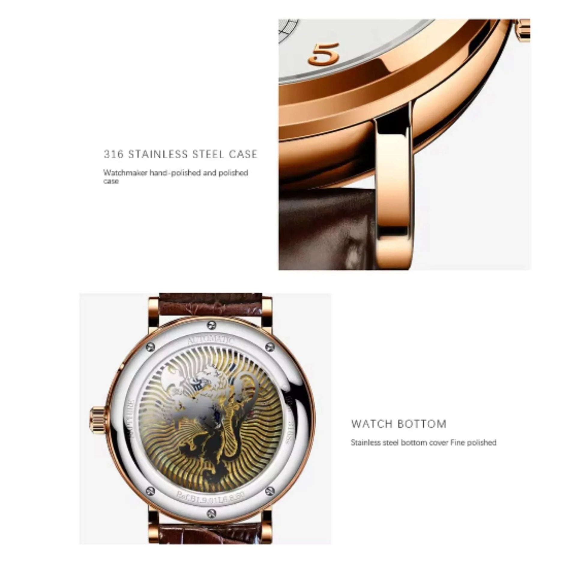 LOBINNI Stainless Steel Automatic Men Wristwatch Moon Phase Date Men Mechanical Watches Sapphire Glass Waterproof Watches - 686009 - DREAM WATCHES