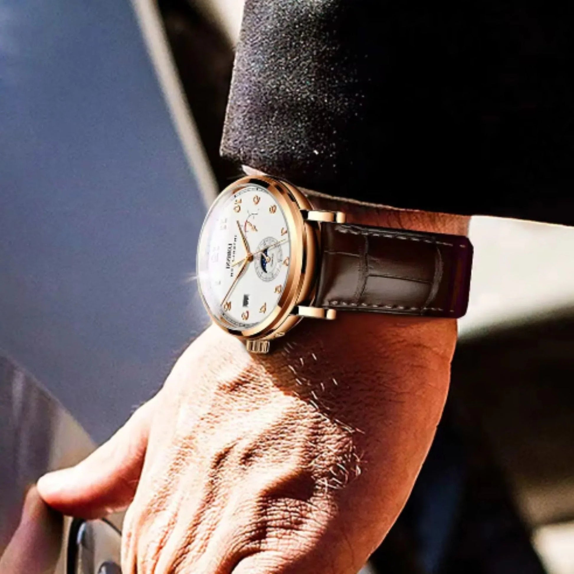 LOBINNI Stainless Steel Automatic Men Wristwatch Moon Phase Date Men Mechanical Watches Sapphire Glass Waterproof Watches - 686009 - DREAM WATCHES