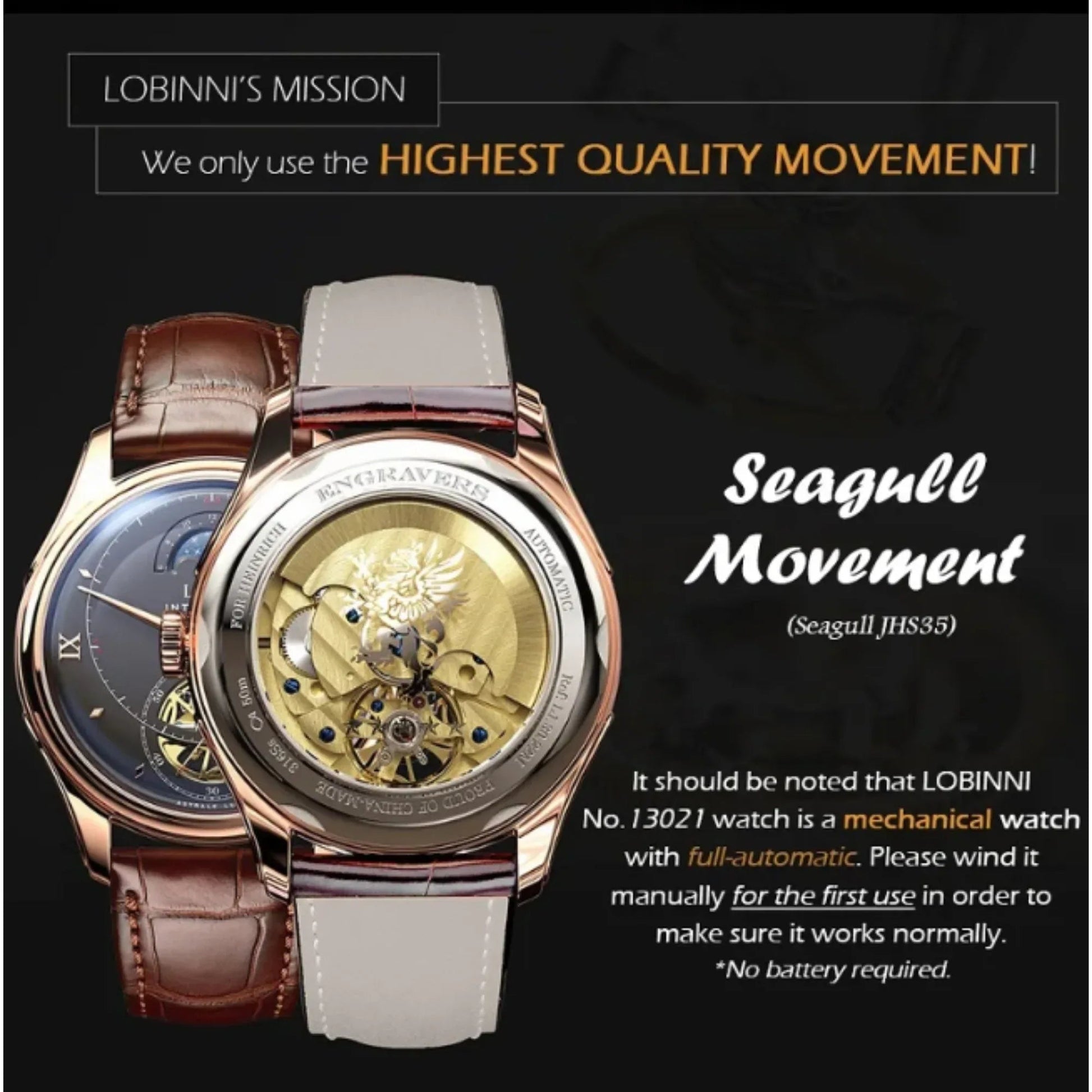 LOBINNI Stainless Steel Men Watches Top Brand Luxury Automatic Mechanical Watch Sapphire Glass Waterproof Wirstwatch - 13021/22 - DREAM WATCHES