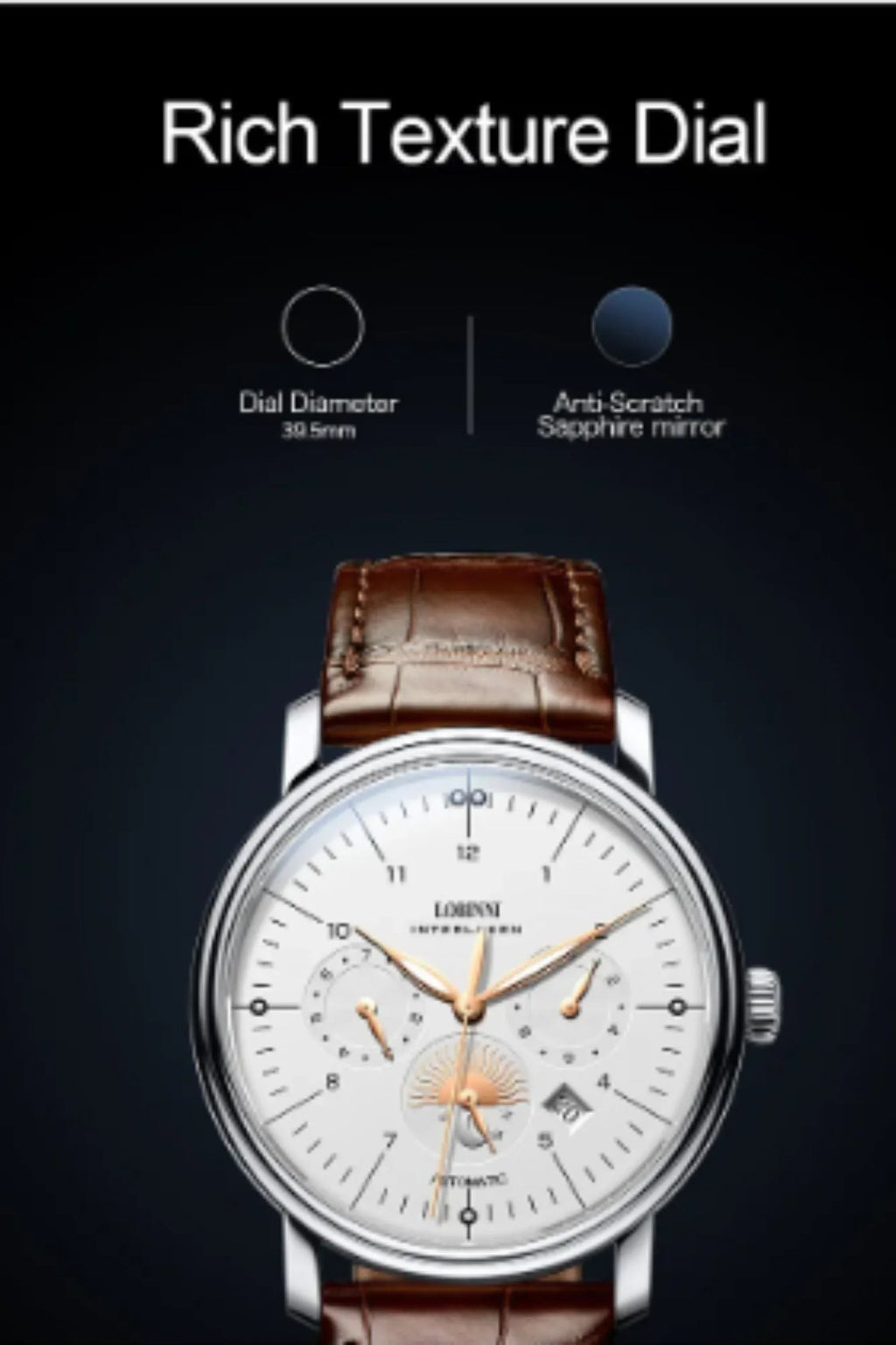LOBINNI Top Brand Mechanical Watch Sapphire Glass Waterproof 50M Stainless Steel Automatic Watch Luxury Date Week Men Watches- 15008 - DREAM WATCHES