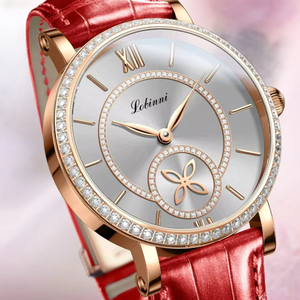 LOBINNI Watch For Women Sunray-Dial Zircon Seagull Movement Automatic Mechanical Wrist Watch Woman - 2073 - DREAM WATCHES