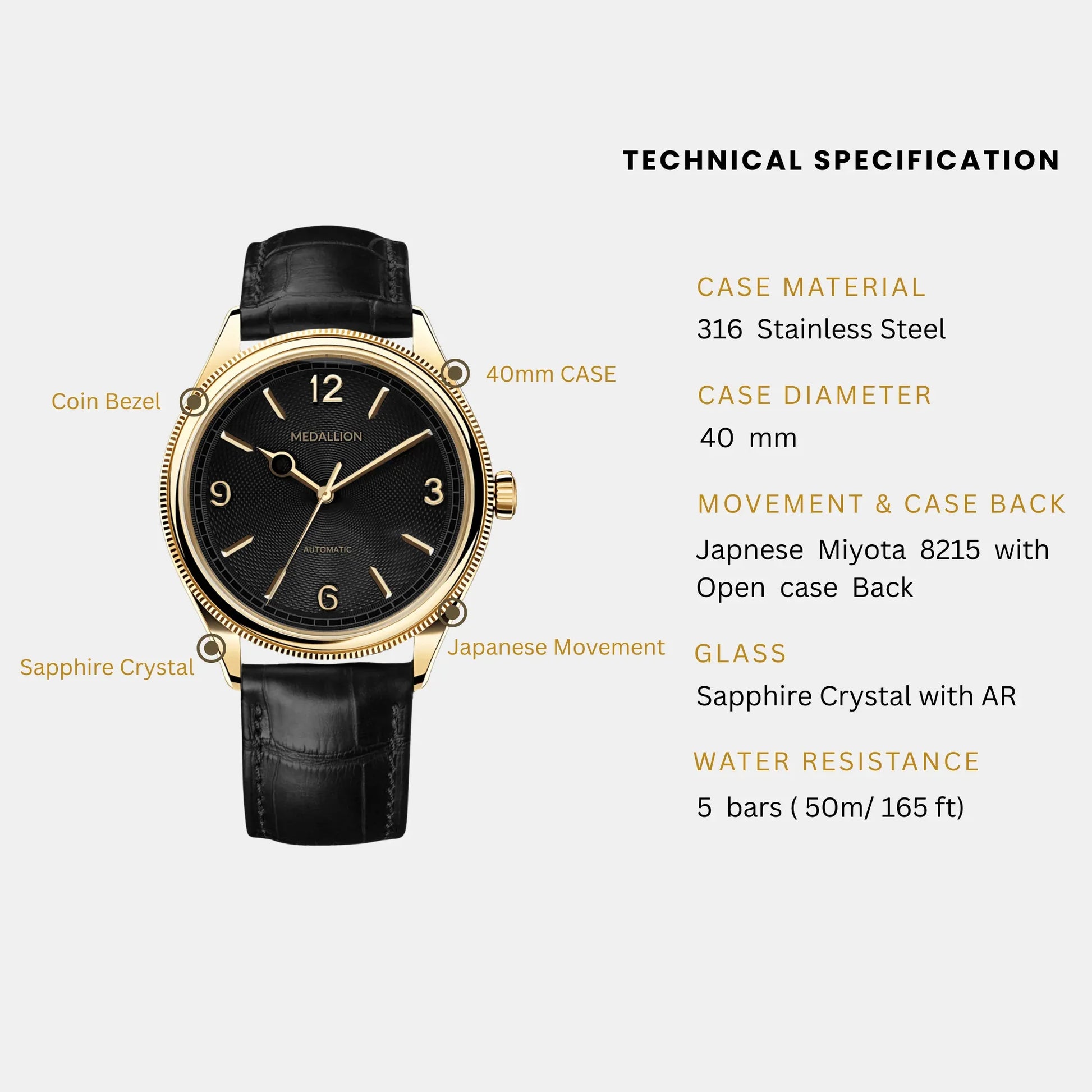 MEDALLION "Virtuoso" Mens 40 mm Automatic Watch - DREAM WATCHES