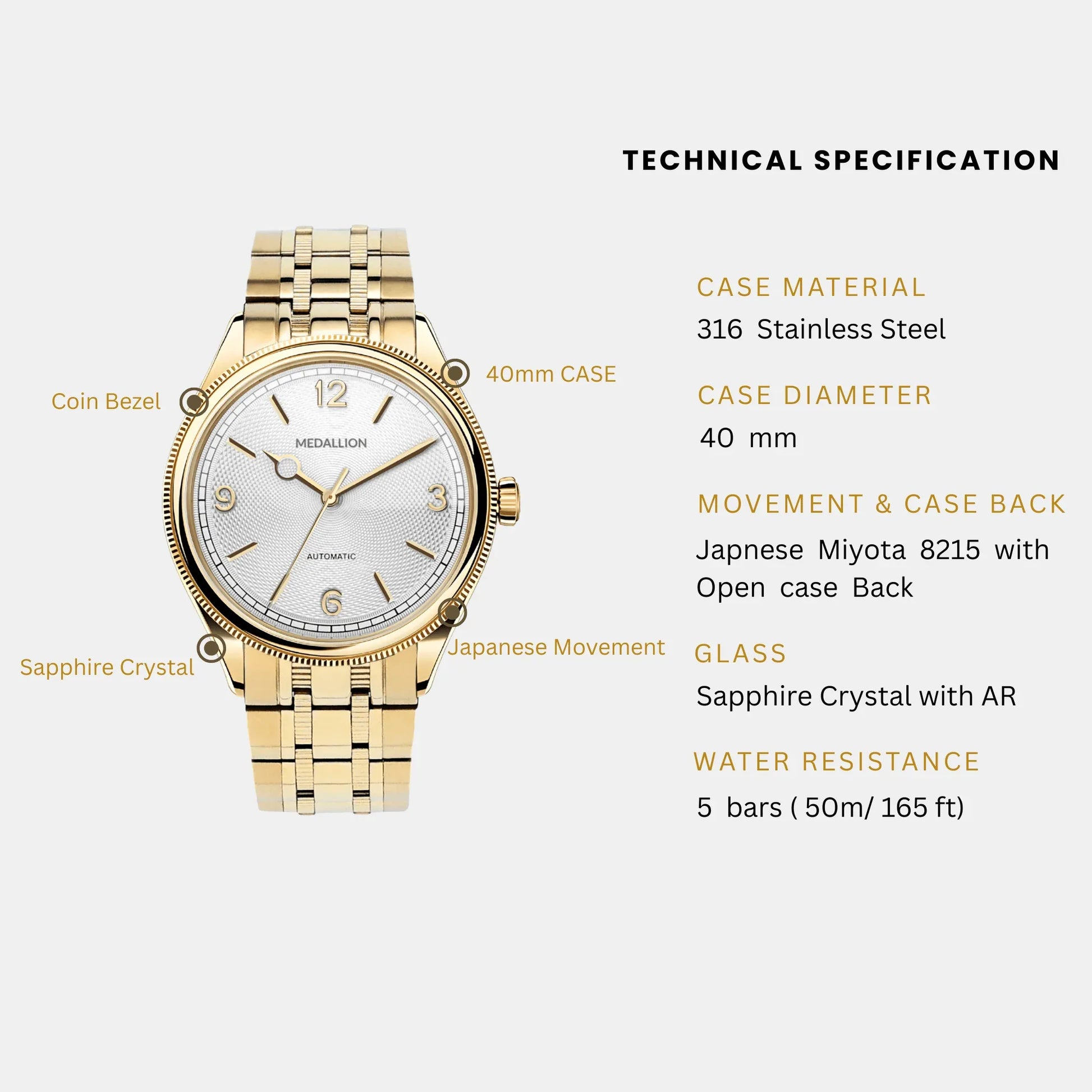 MEDALLION "Virtuoso" Mens 40 mm Automatic Watch - DREAM WATCHES