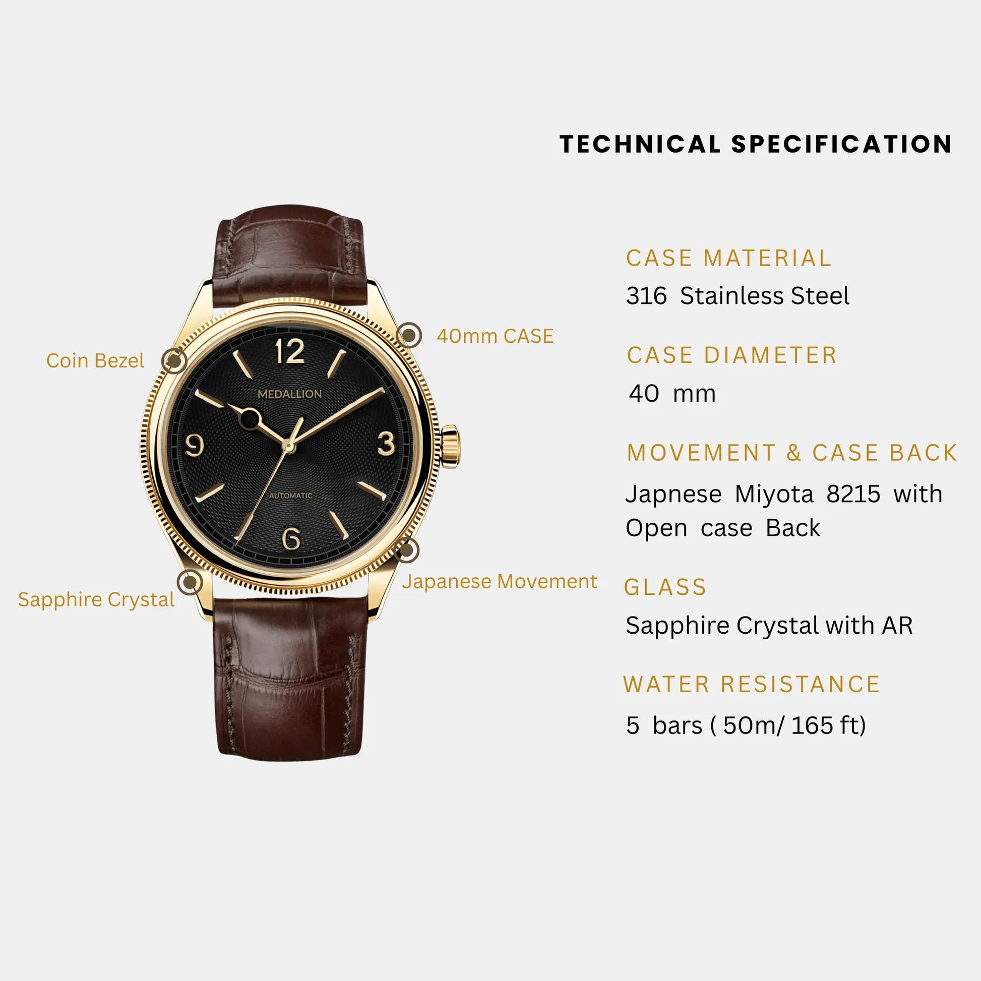 MEDALLION "Virtuoso" Mens 40 mm Automatic Watch - DREAM WATCHES