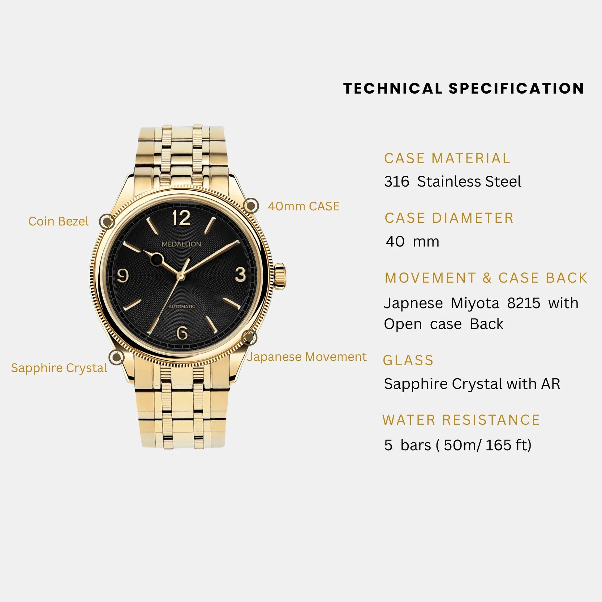 MEDALLION "Virtuoso" Mens 40 mm Automatic Watch - DREAM WATCHES