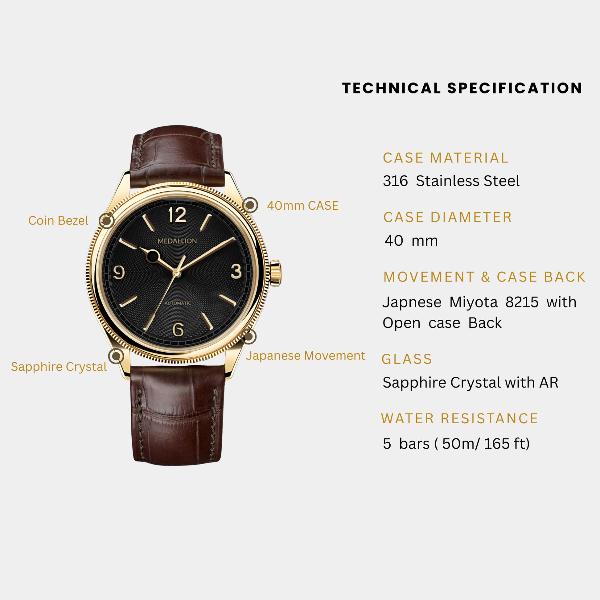 MEDALLION "Virtuoso" Mens 40 mm Automatic Watch