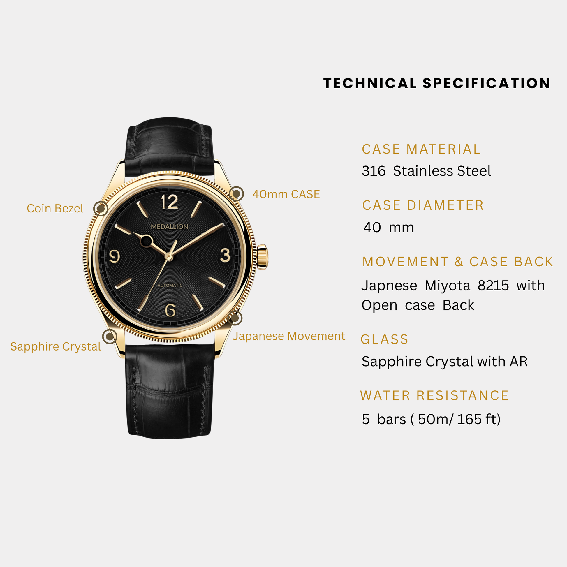 MEDALLION "Virtuoso" Mens 40 mm Automatic Watch