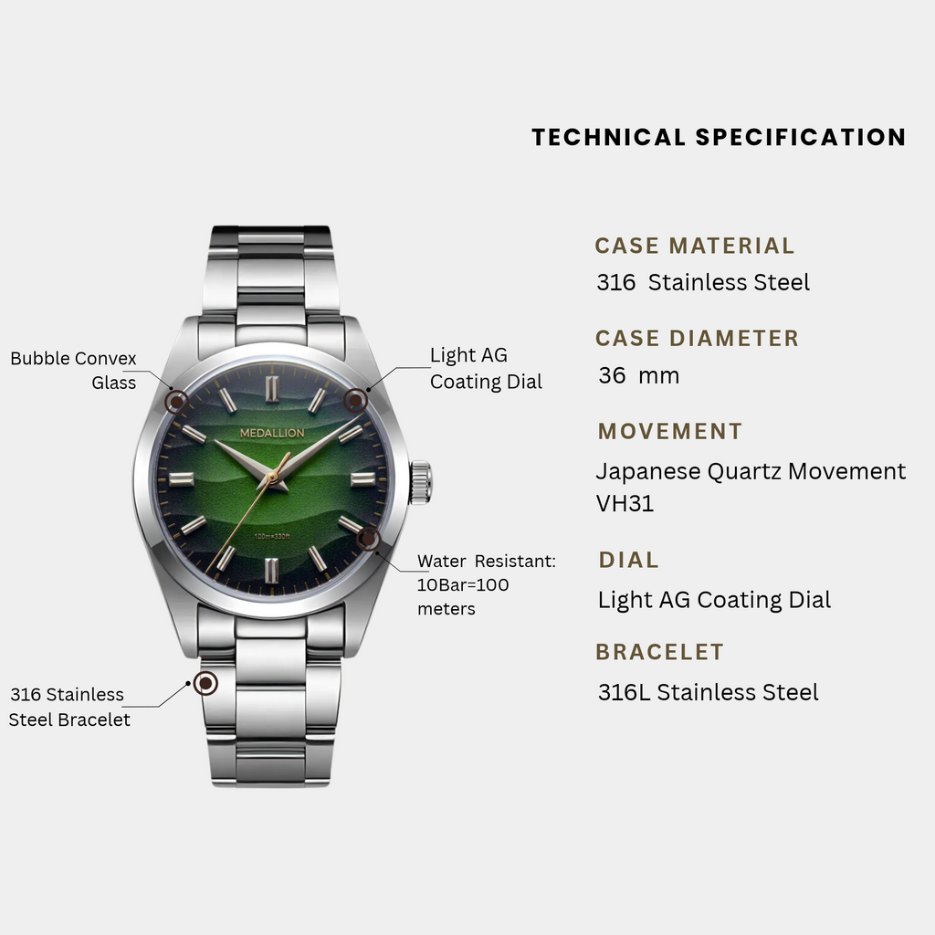 MEDALLION Tarang with Japanese Seiko VH31 Movement | Sahyadri - Forest Green
