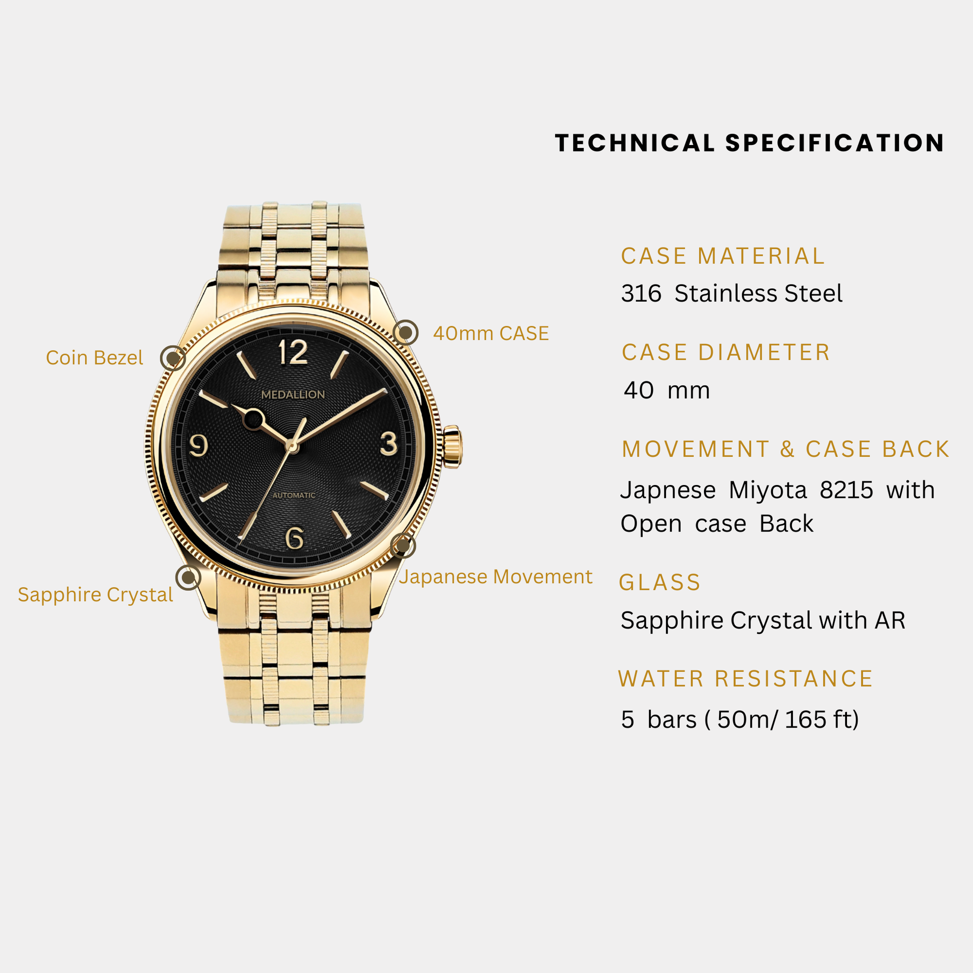 MEDALLION "Virtuoso" Mens 40 mm Automatic Watch