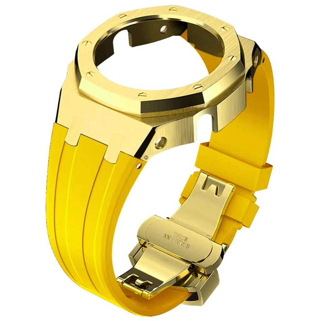 Metal Mod Kit Watchband and Metal Case for G-shock GA-2100 and GA-2110/BA-2100 Casioak Yellow Band - DREAM WATCHES