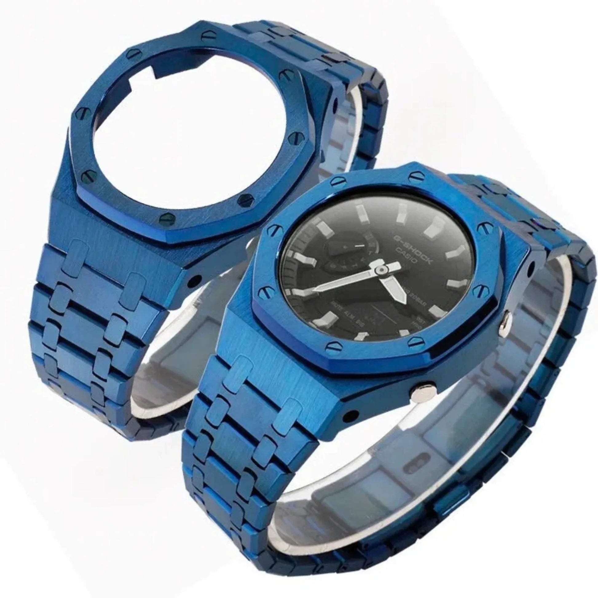 Mod Kit Metal Watchband and Metal Case for G-shock GA-2100 and GA-2110/BA-2100 " Casioak" (Blue Bracelet) - DREAM WATCHES