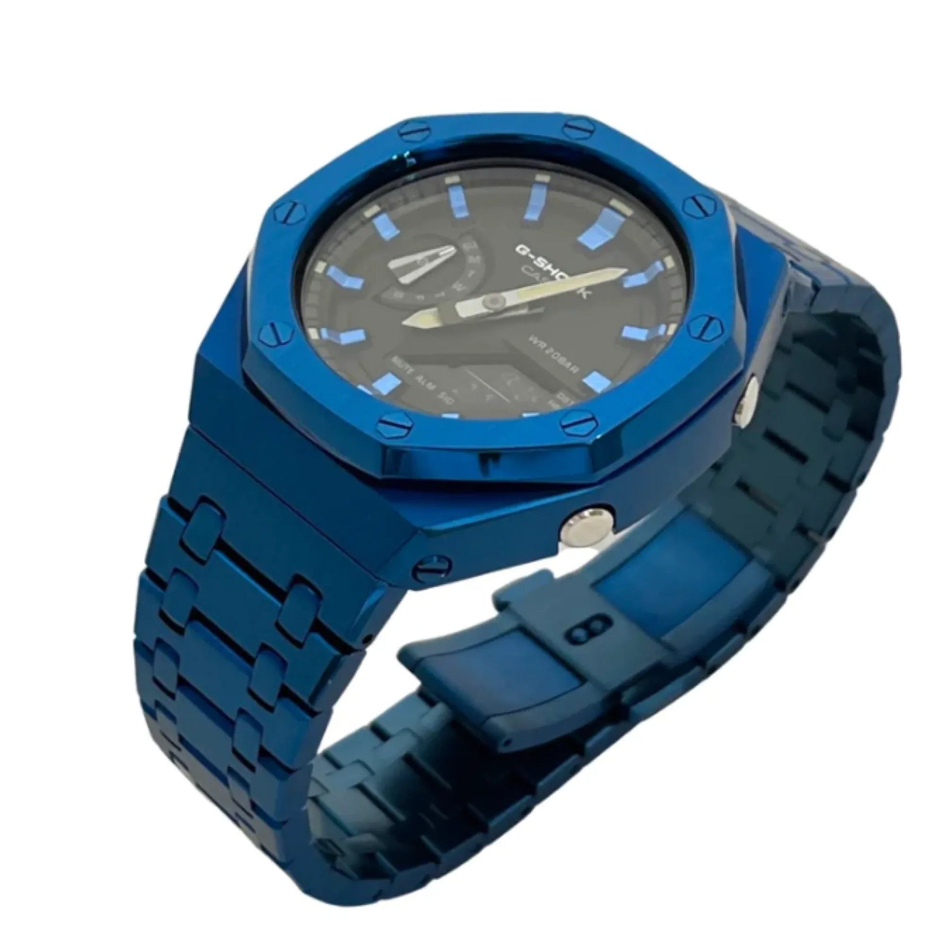 Mod Kit Metal Watchband and Metal Case for G-shock GA-2100 and GA-2110/BA-2100 " Casioak" (Blue Bracelet) - DREAM WATCHES