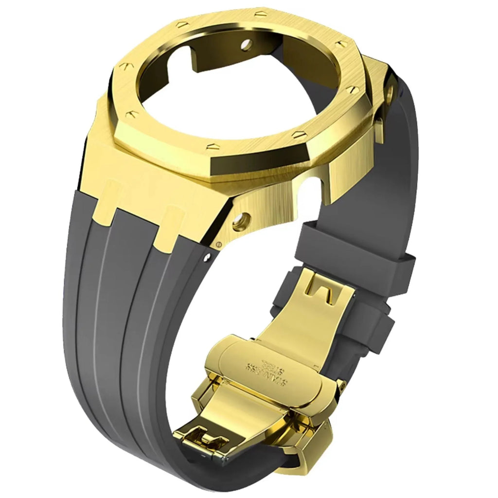 Mod Kit Metal Watchband and Metal Case for G-shock GM-2100 and GM-2110/B-2100 " Casioak (Grey With Golden) - DREAM WATCHES