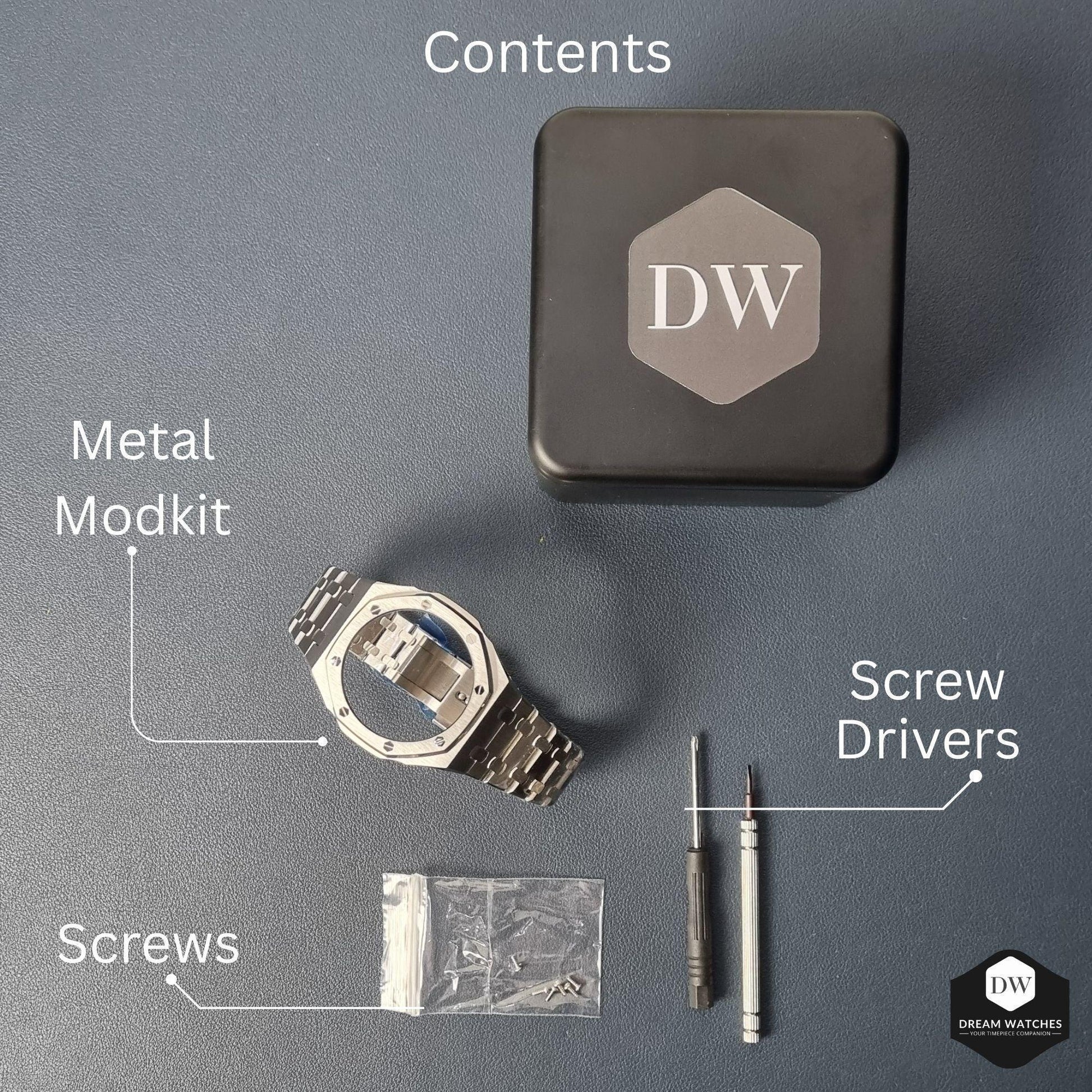 Mod Kit Metal Watchband and Metal Case for G-shock GM-2100 and GM-2110/B-2100 " Casioak" (Rose Gold Bracelet) - DREAM WATCHES