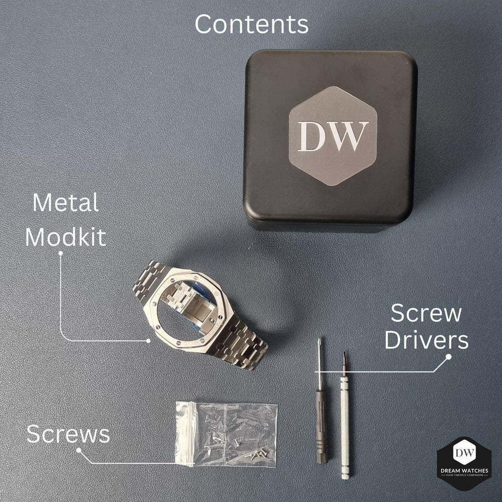 Mod Kit Metal Watchband and Metal Case for G-shock GM-2100 and GM-2110/B-2100 " Casioak" (Silver BAND) - DREAM WATCHES