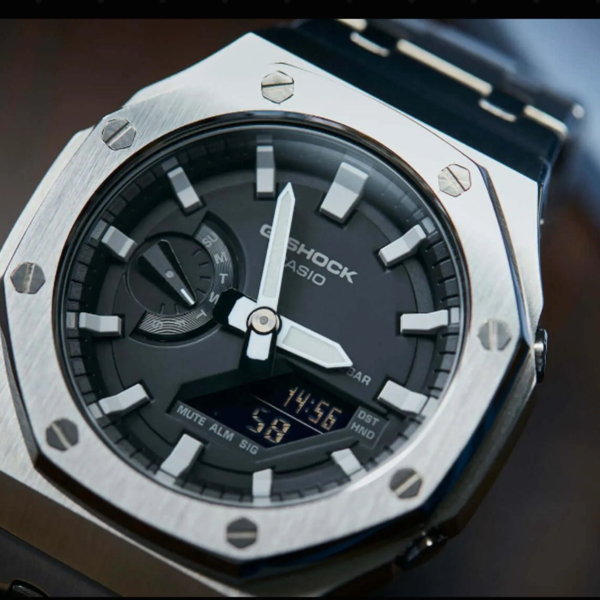 Mod Kit Metal Watchband and Metal Case for G-shock GM-2100 and GM-2110/B-2100 " Casioak" (Silver Bracelet) - DREAM WATCHES