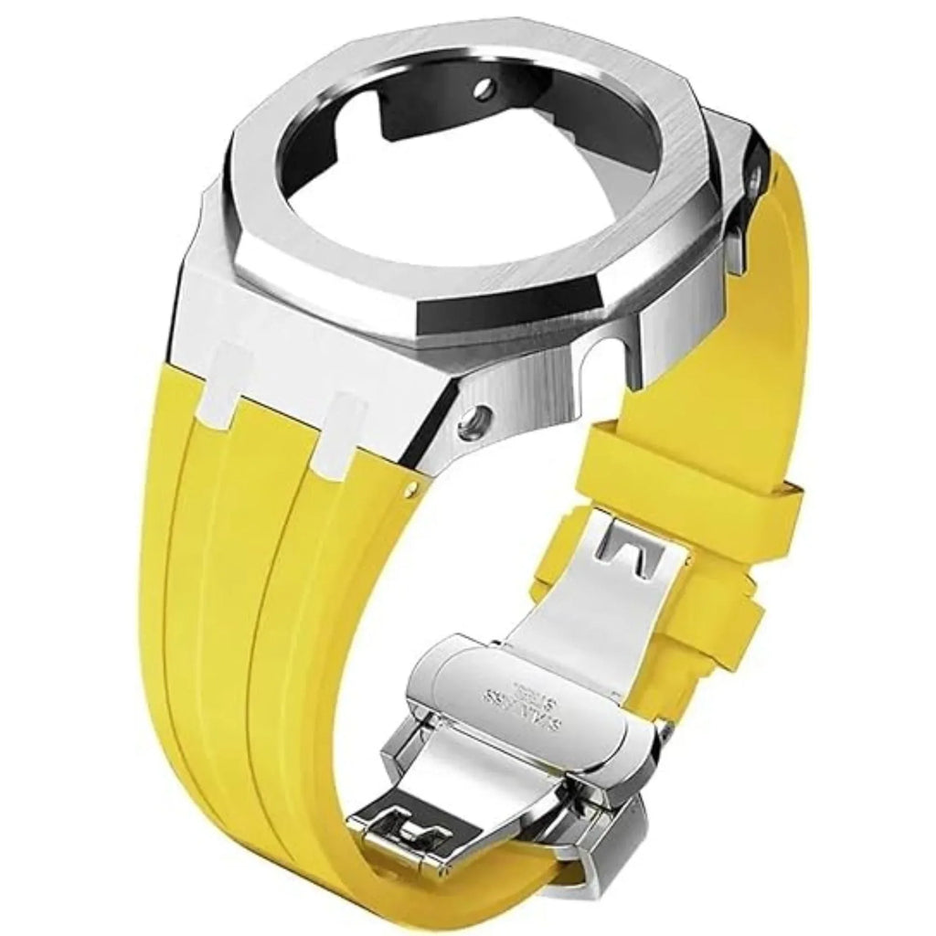 Mod Kit Metal Watchband and Metal Case for G-shock GM-2100 and GM-2110/B-2100 " Casioak" (YELLOW BAND) - DREAM WATCHES