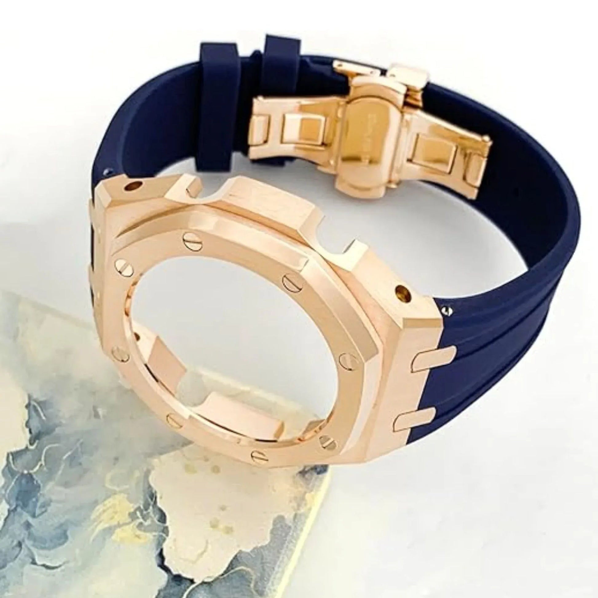 Mod Kit Metal Watchband and Metal Case for G-shock GM-2100 and GM-2110/B-2100 " Casioak[Blue With Rosegold] - DREAM WATCHES