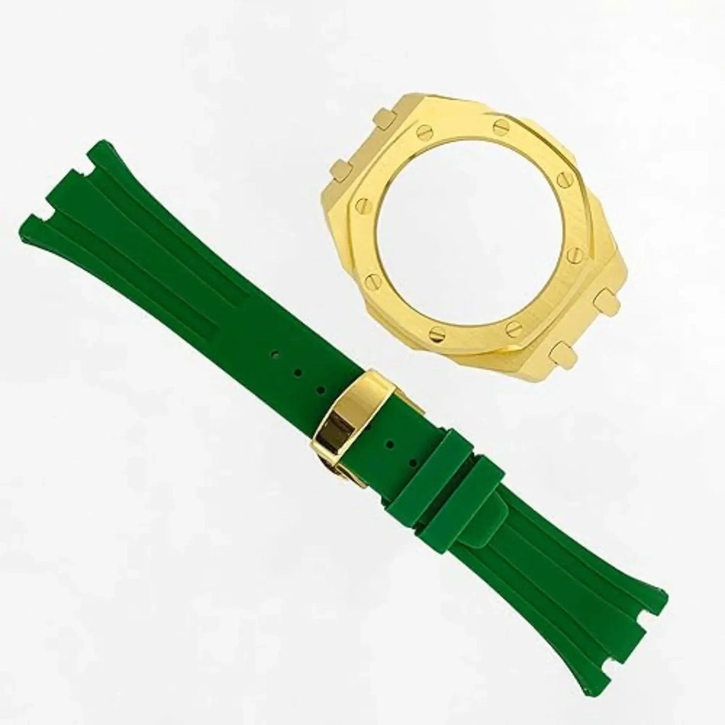 Mod Kit Metal Watchband and Metal Case for G-shock GM-2100 and GM-2110/B-2100 " Casioak"[Green With Golden] - DREAM WATCHES