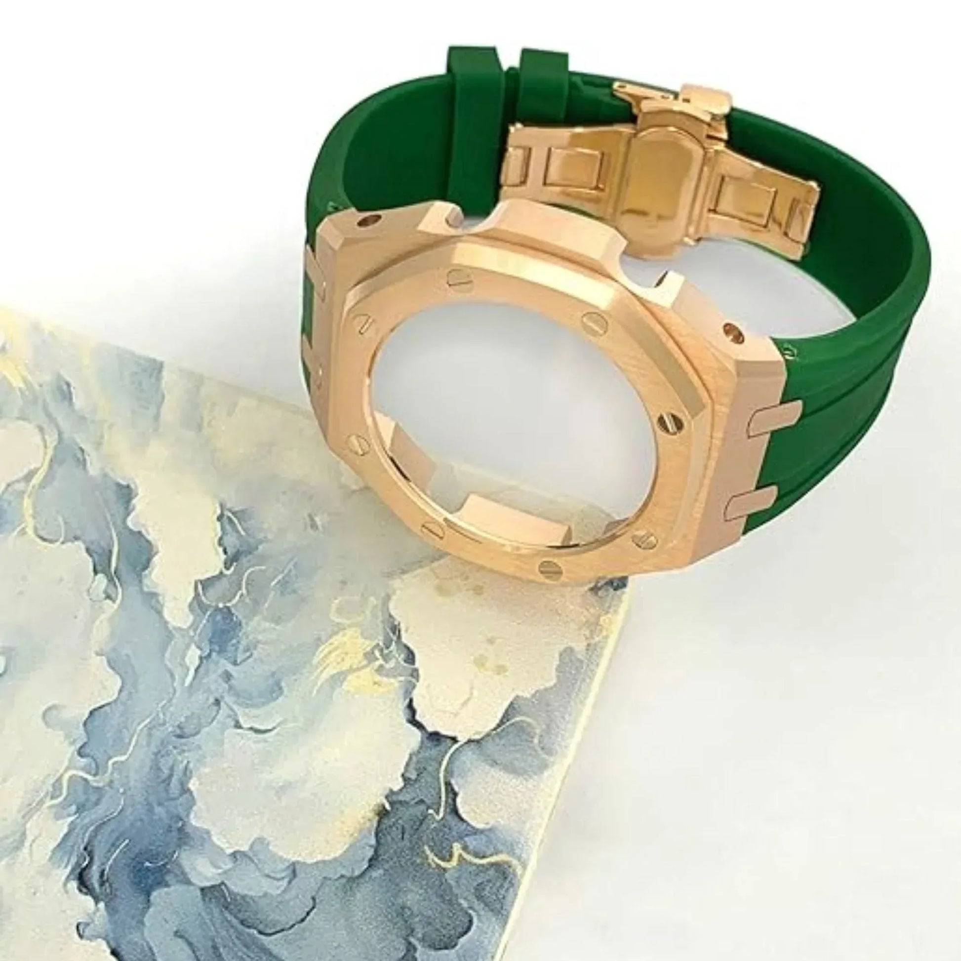 Mod Kit Metal Watchband and Metal Case for G-shock GM-2100 and GM-2110/B-2100 " Casioak"[Green With Rosegold] - DREAM WATCHES