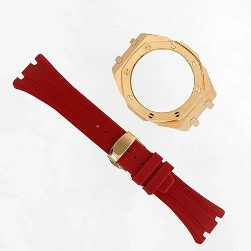 Mod Kit Metal Watchband and Metal Case for G-shock GM-2100 and GM-2110/B-2100 " Casioak"[Red With Rosegold] - DREAM WATCHES