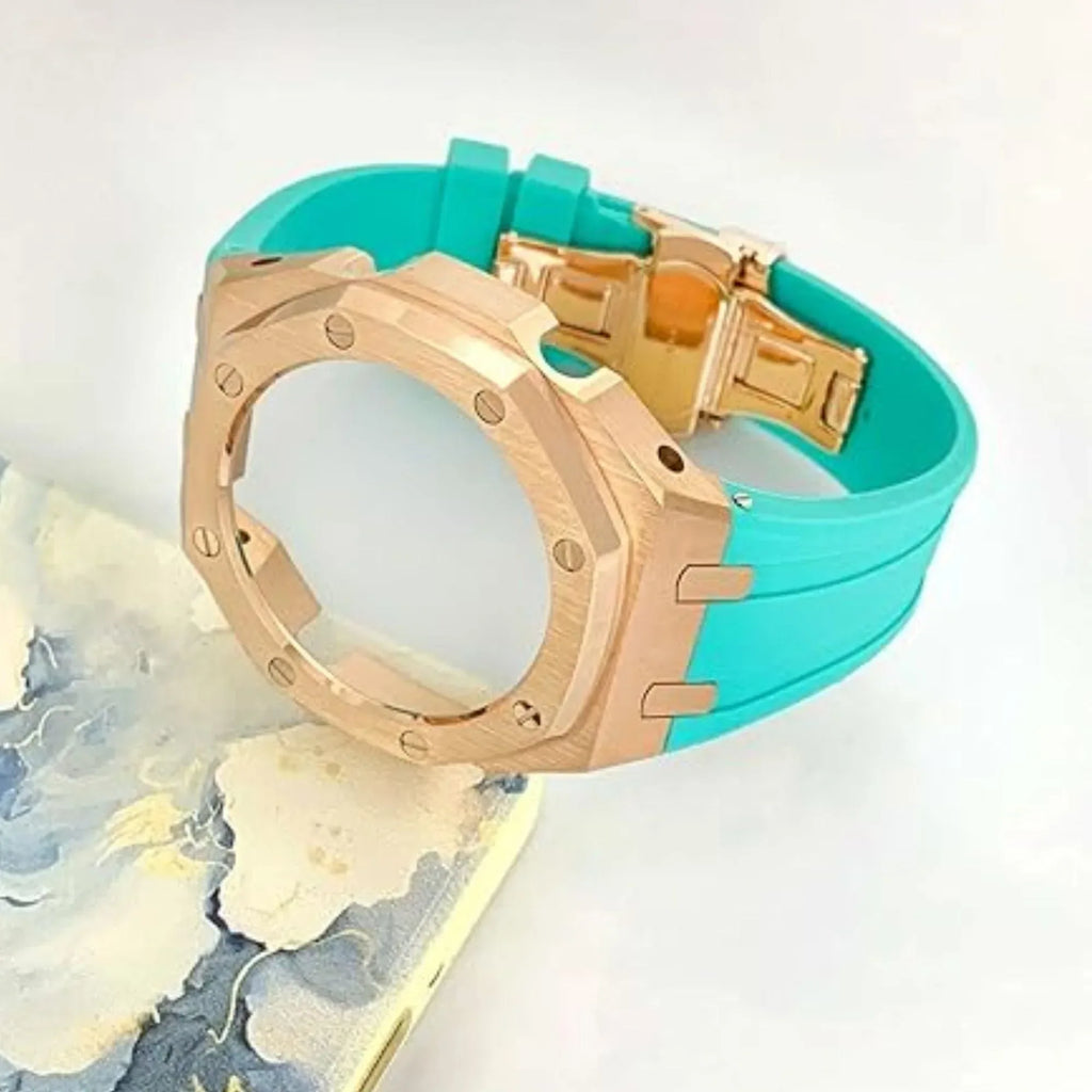 Mod Kit Metal Watchband and Metal Case for G-shock GM-2100 and GM-2110/B-2100 " Casioak"[Tiffany Blue With Rosegold] - DREAM WATCHES