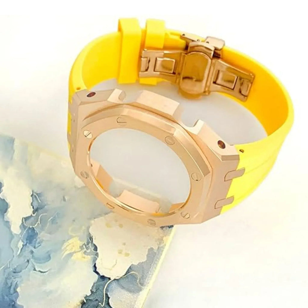 Mod Kit Metal Watchband and Metal Case for G-shock GM-2100 and GM-2110/B-2100 " Casioak"[Yellow With Rosegold] - DREAM WATCHES