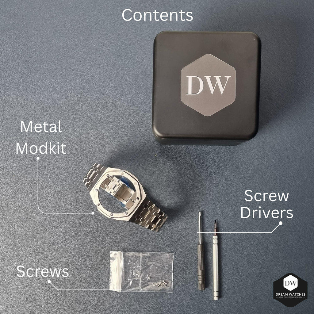 Mod Kit Metal Watchband and Metal Case for G-shock GM-2100 and GM-2110/BA-2100 " Casioak" (Grey- Bracelet) - DREAM WATCHES