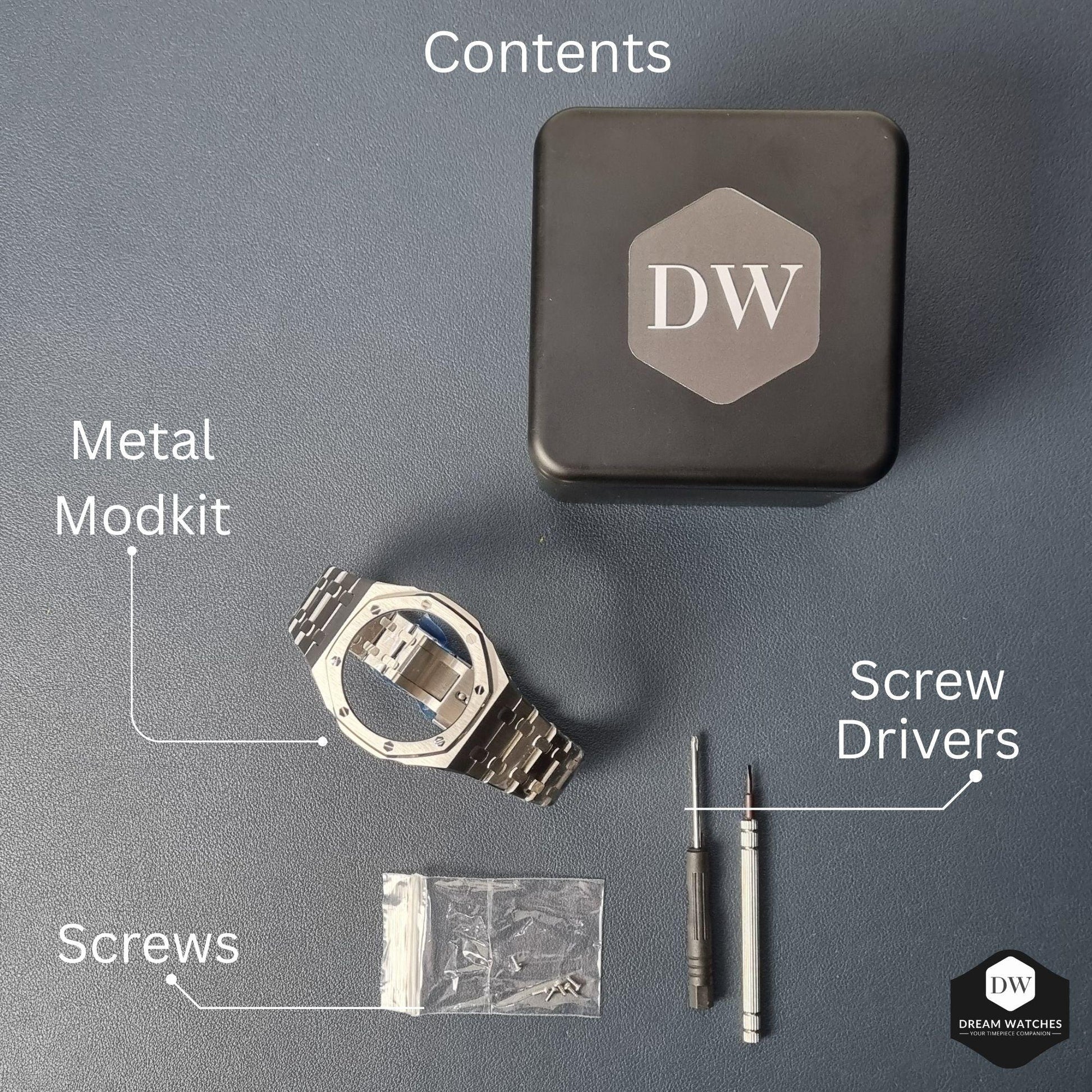 Mod Kit Metal Watchband and Metal Case for G-shock GM-2100 and GM-2110/BA-2100 " Casioak" (Grey- Bracelet) - DREAM WATCHES