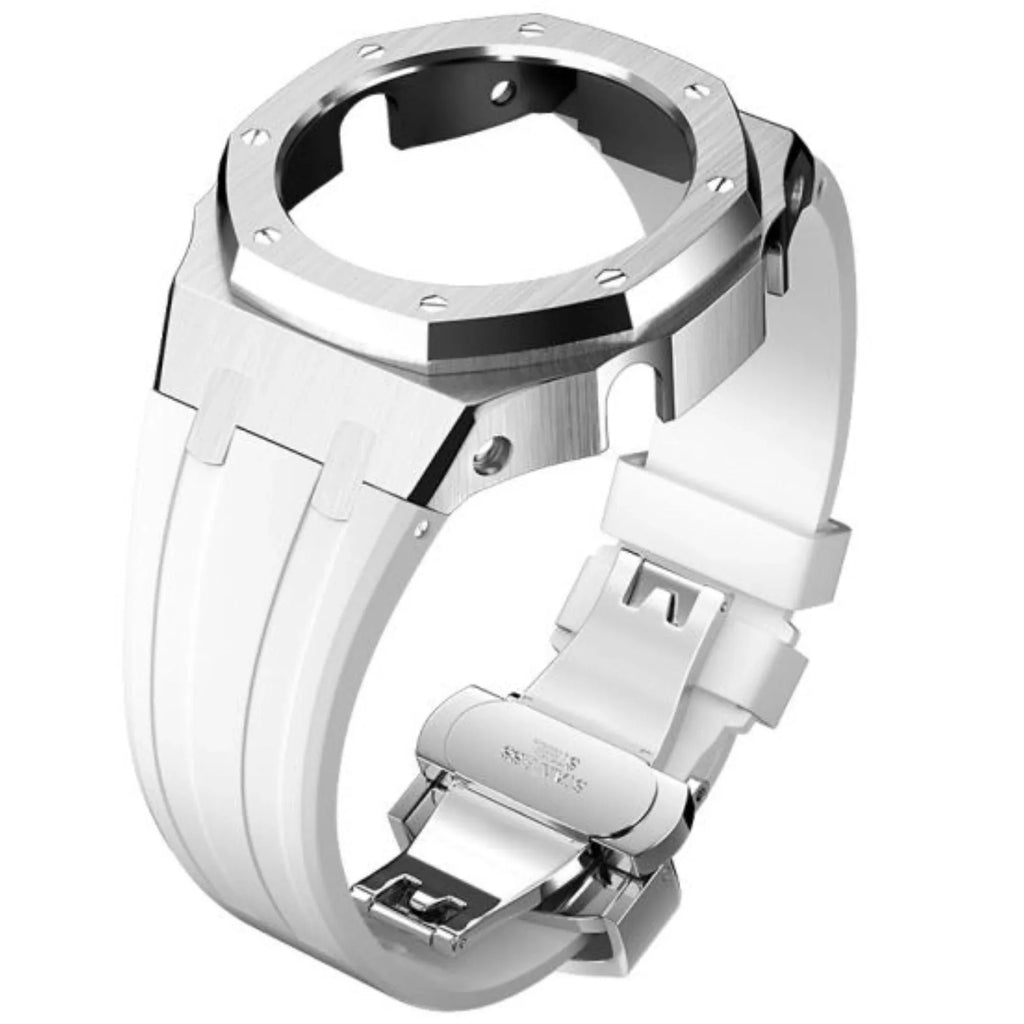 Mod Kit Metal Watchband and Metal Case for G-shock GM-2100 and GM-2110/BA-2100 " Casioak" (White Bracelet) - DREAM WATCHES