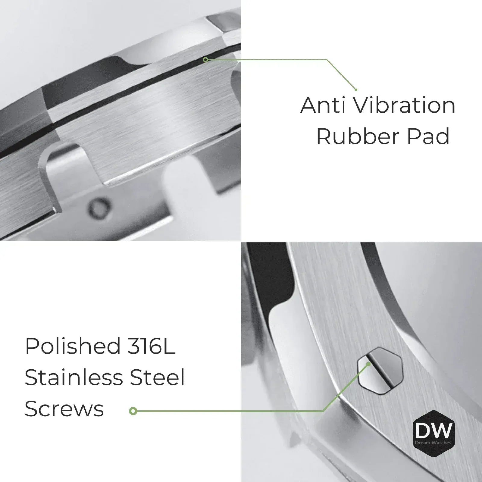 Mod Kit Metal Watchband and Metal Case for G-shock GM-2100 and GM-2110/BA-2100 "Green Casioak" (Green Bracelet) - DREAM WATCHES