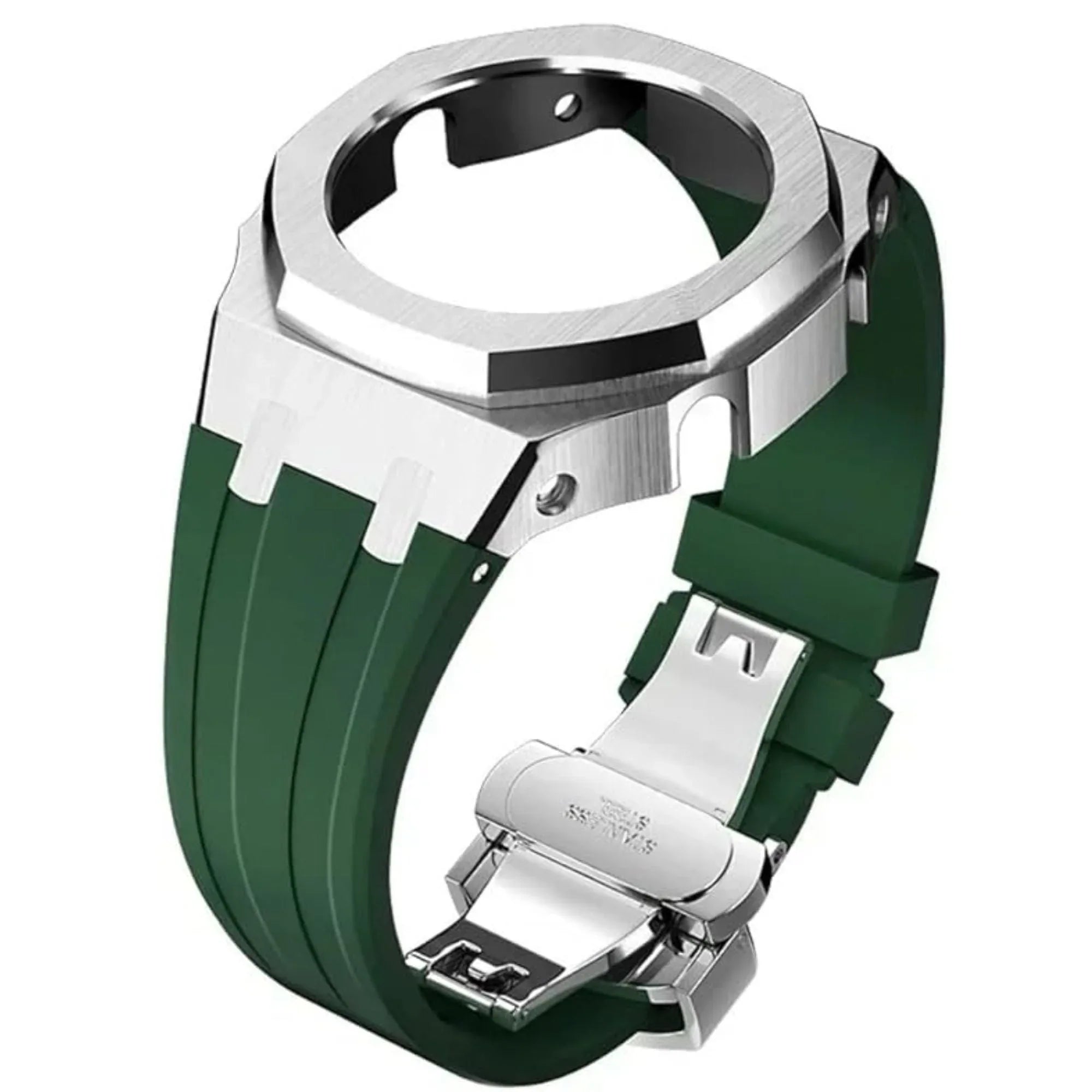 Mod Kit Metal Watchband and Metal Case for G-shock GM-2100 and GM-2110/BA-2100 "Green Casioak" (Green Bracelet) - DREAM WATCHES